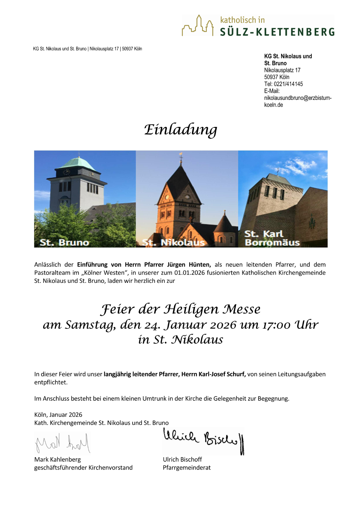 Einladung Einführung Herr Pfarrer Hünten_Entflichtung Herr Pfarrer Schurf