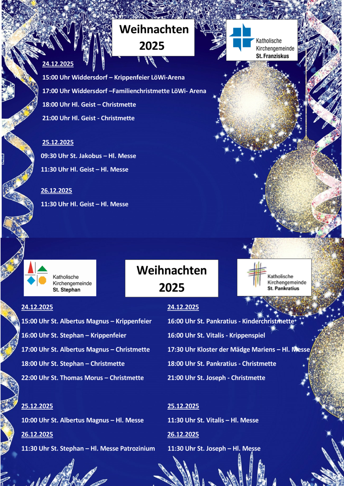 Weihnachtsgottesdienste Sendungsraum