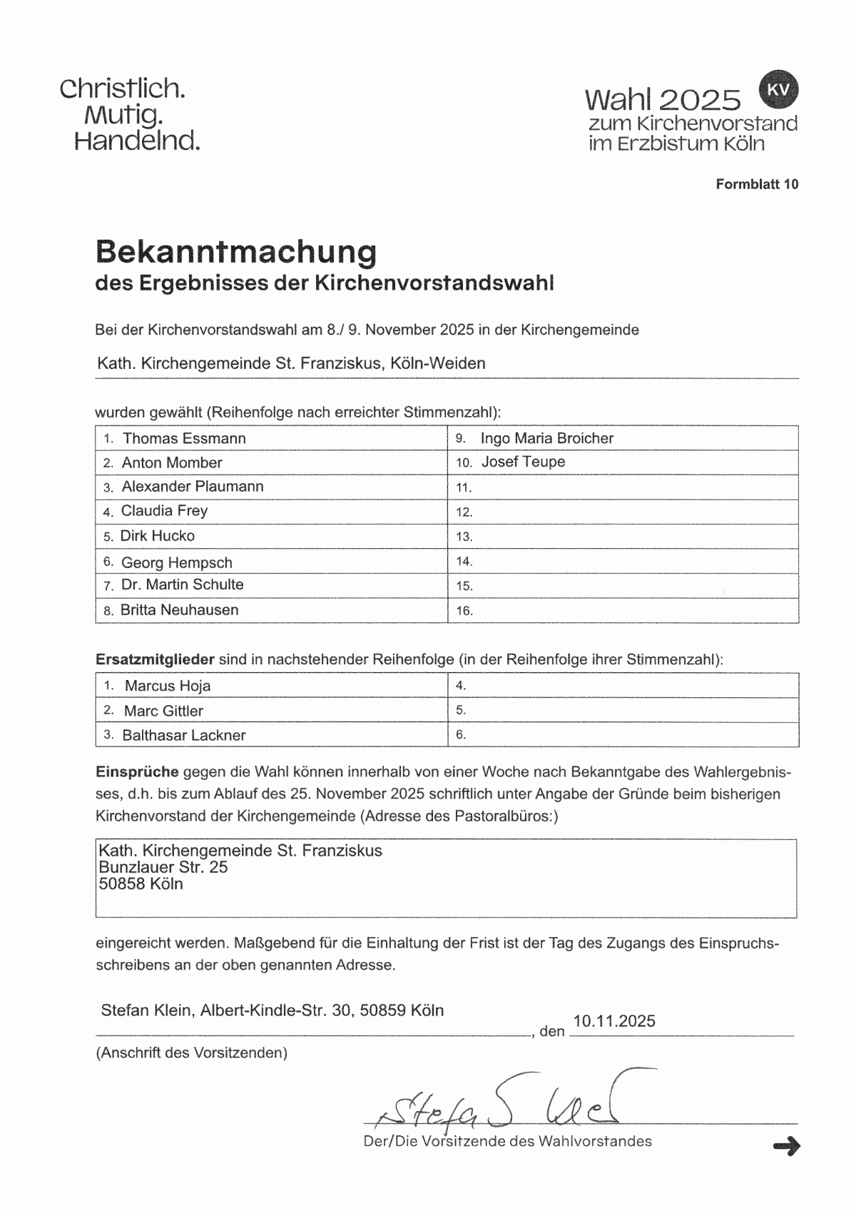 Bekanntmachung KV-Wahl
